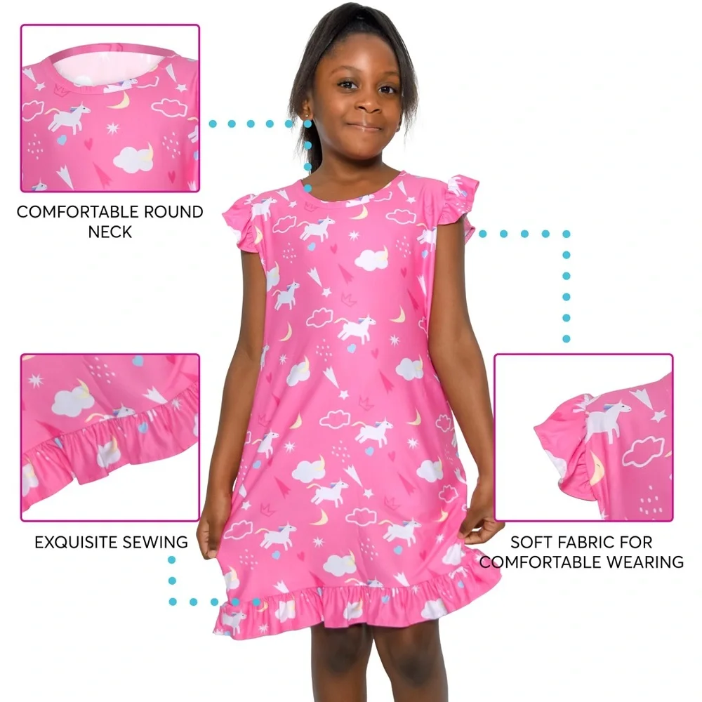 Trejaz Girls Nightgowns, Unicorn Princess Pajama Dresses for Girls Sleepwear - Picture 2 of 7